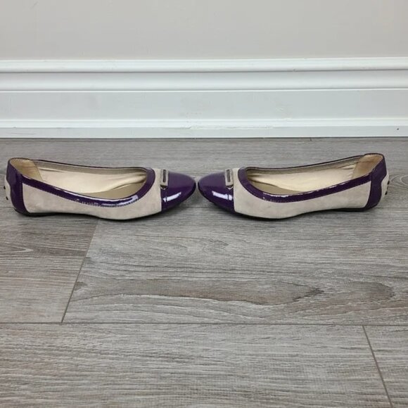 TODS Cream Suede & Purple Patent Leather Embellished Cap Toe Ballet Flats Sz 5.5 - Picture 9 of 15